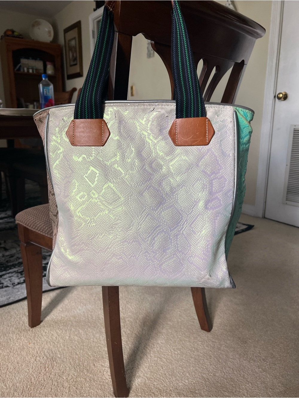 Consuela Floral Tote in Pink and Blue with Leather Logo Patch